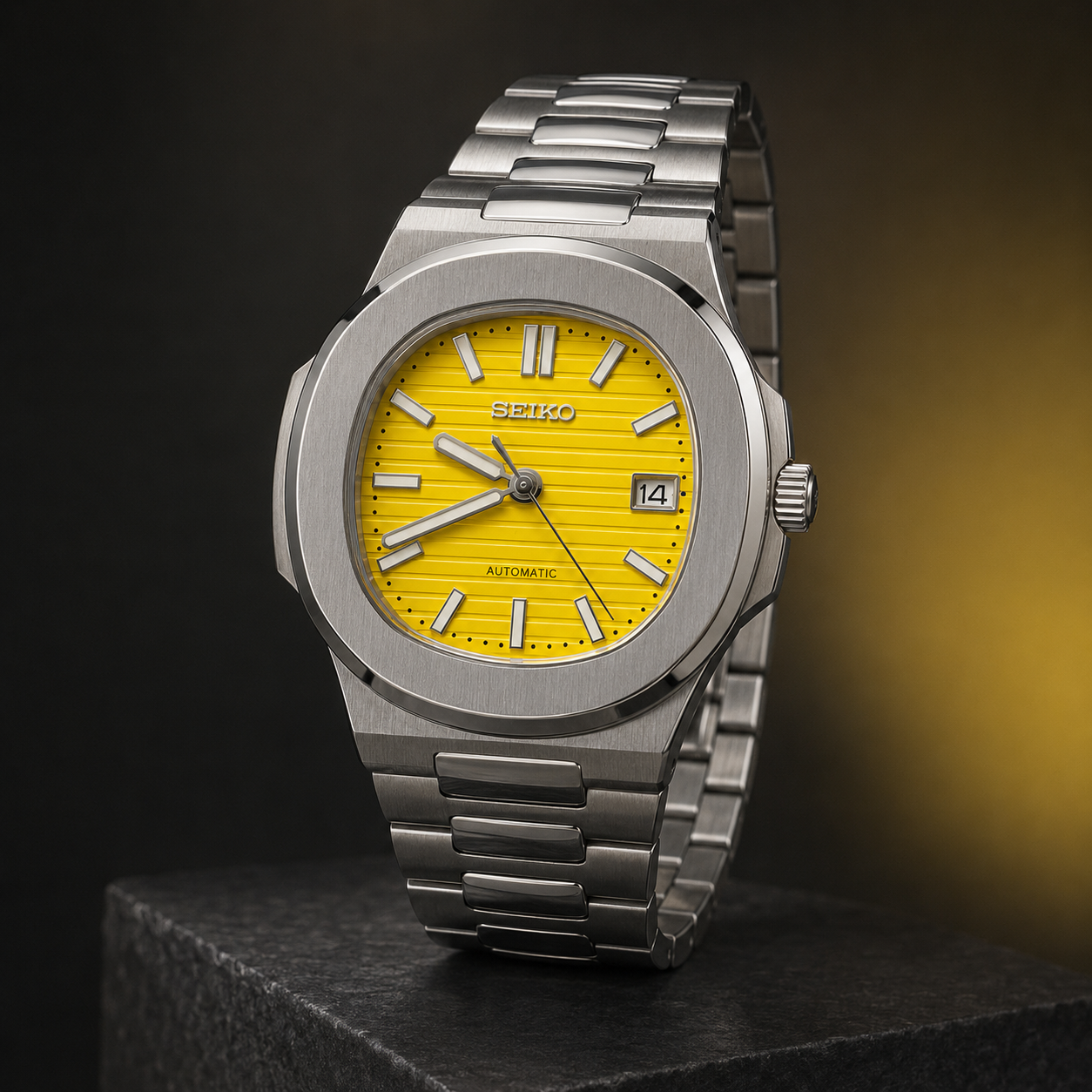 SEIKONAUT amarillo, reloj mod automático NH35 de acero 316L con brazalete integrado