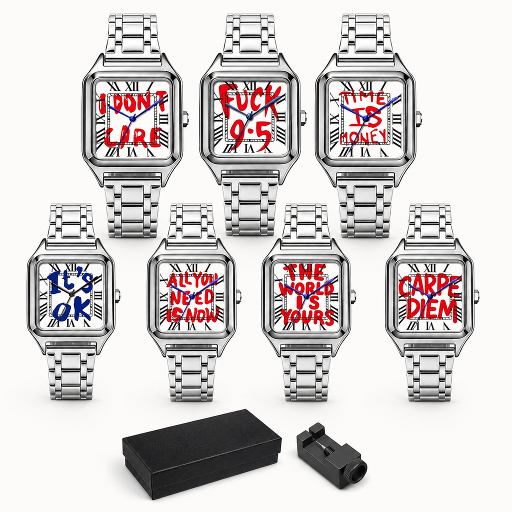 Graffiti square quartz watch – Steel bracelet
