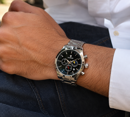 BINBOND Chronograph Steel Watch 44mm – Black Dial