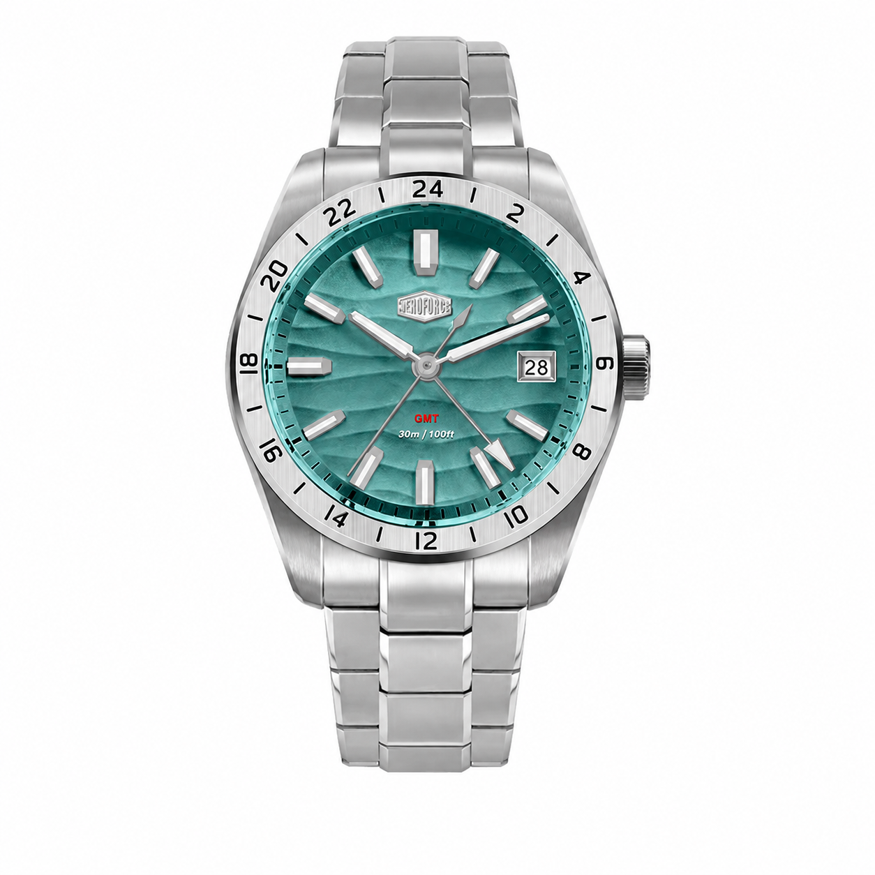 Reloj HeroForce HF5056 GMT cuarzo esfera blue cyan con brazalete metálico