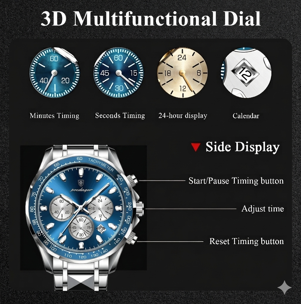Poedagar Chronograph Steel Watch