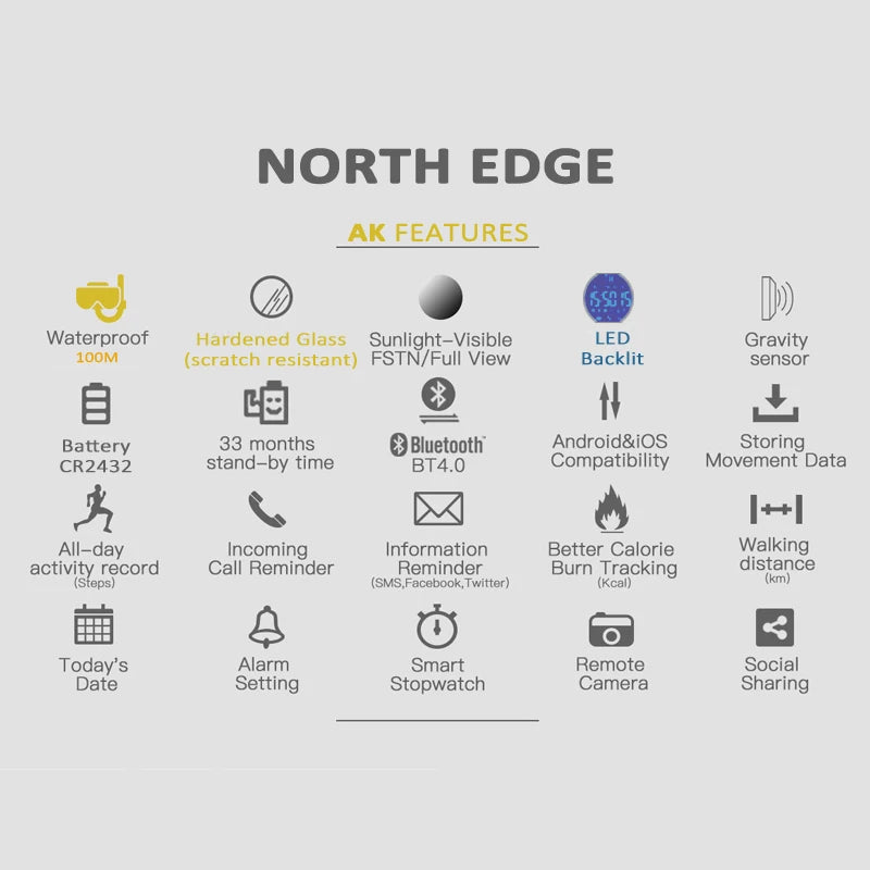 North Edge AK reloj deportivo con correa de goma y caja negra