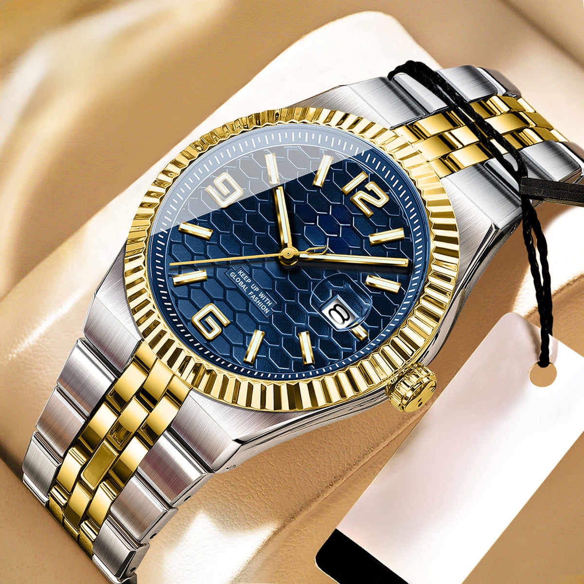 BINBOND Classic Sport estilo Datejust– Brazalete metálico y esfera texturizada