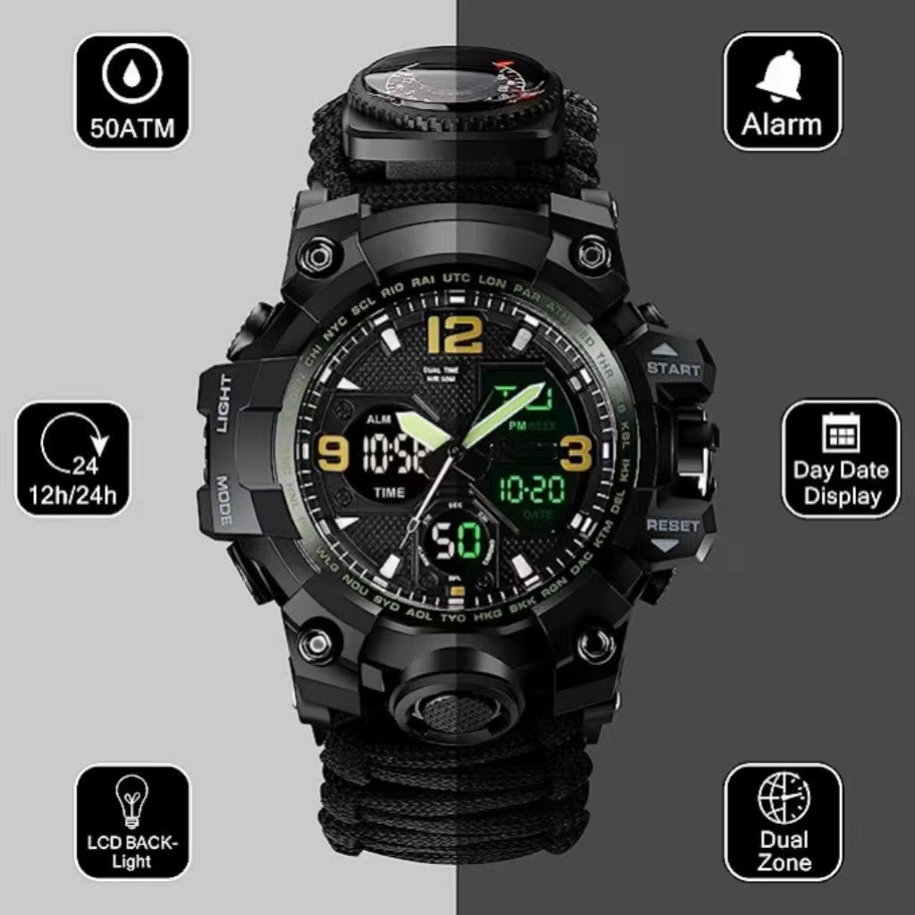 Reloj Táctico Multifunción con Paracord y Kit de Supervivencia