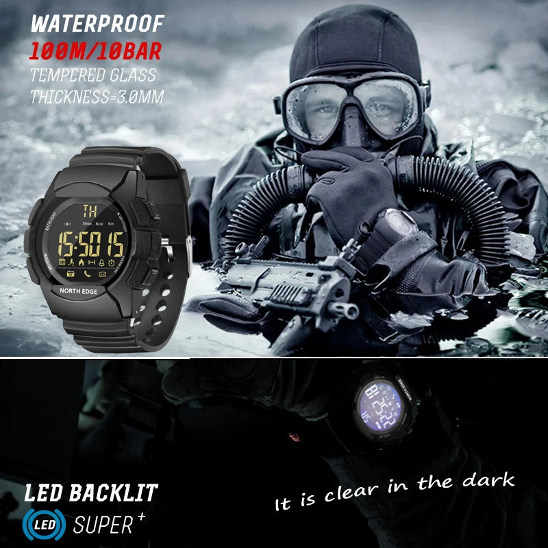 North Edge AK reloj digital con resistencia al agua 100M según fabricante