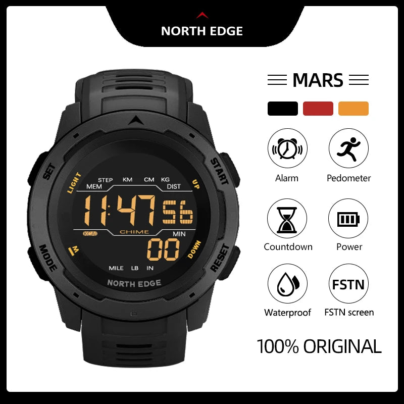 North Edge Mars reloj digital deportivo con podómetro cronógrafo y alarma