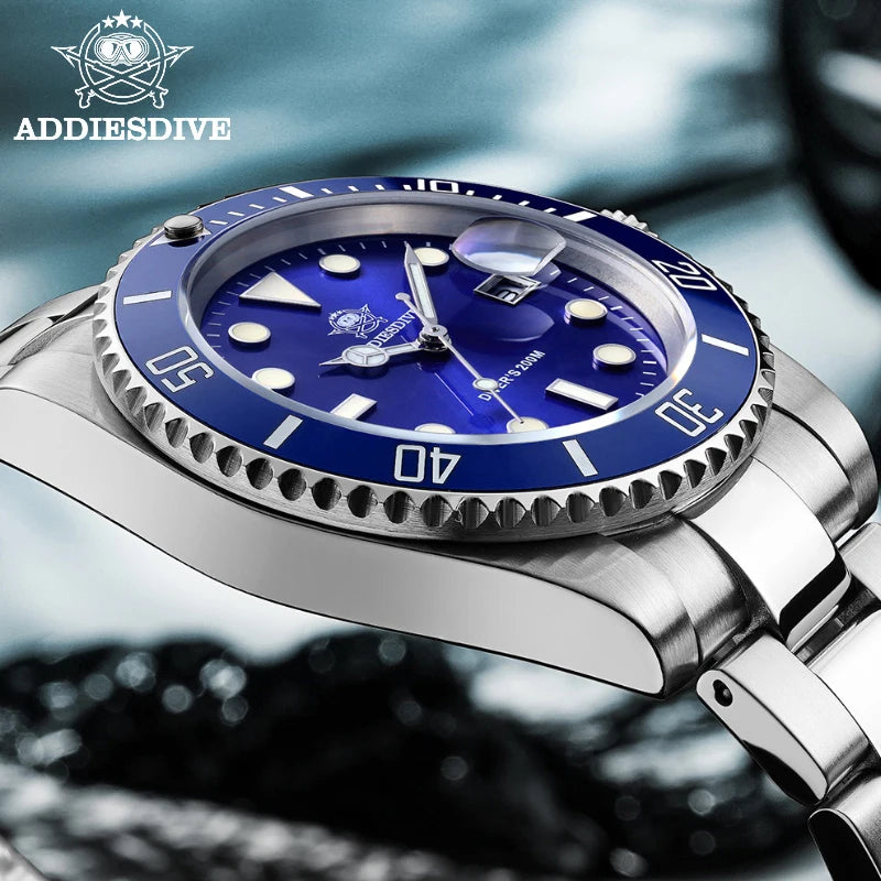 ADDIESDIVE Diver 38 mm – Acero, 20 ATM y brazalete metálico