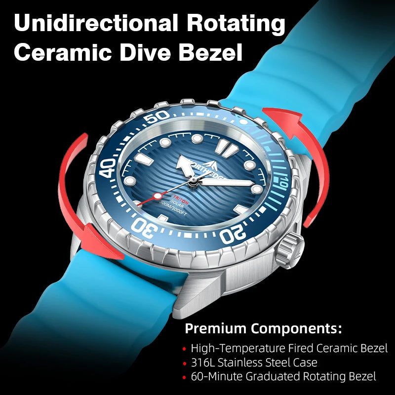 North Edge Triton 45.8mm Solar Diver Watch – 300M