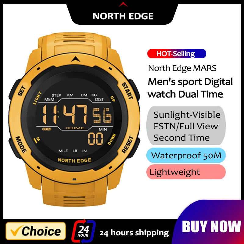 North Edge Mars reloj deportivo digital negro con resistencia al agua 50M