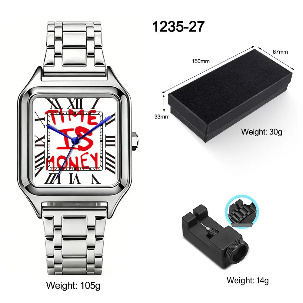 Graffiti square quartz watch – Steel bracelet