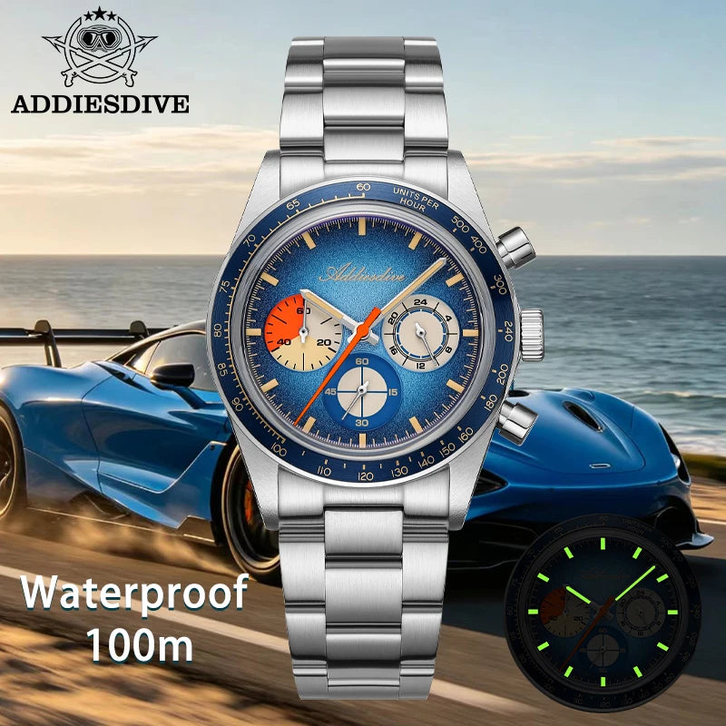 ADDIESDIVE AD2551 Cronógrafo 37 mm – Acero, cristal K1 y 100 m WR