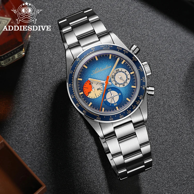 ADDIESDIVE AD2551 Cronógrafo 37 mm – Acero, cristal K1 y 100 m WR