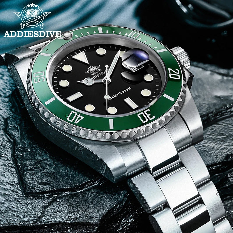 ADDIESDIVE Diver 38 mm – Steel, 20 ATM and metal bracelet