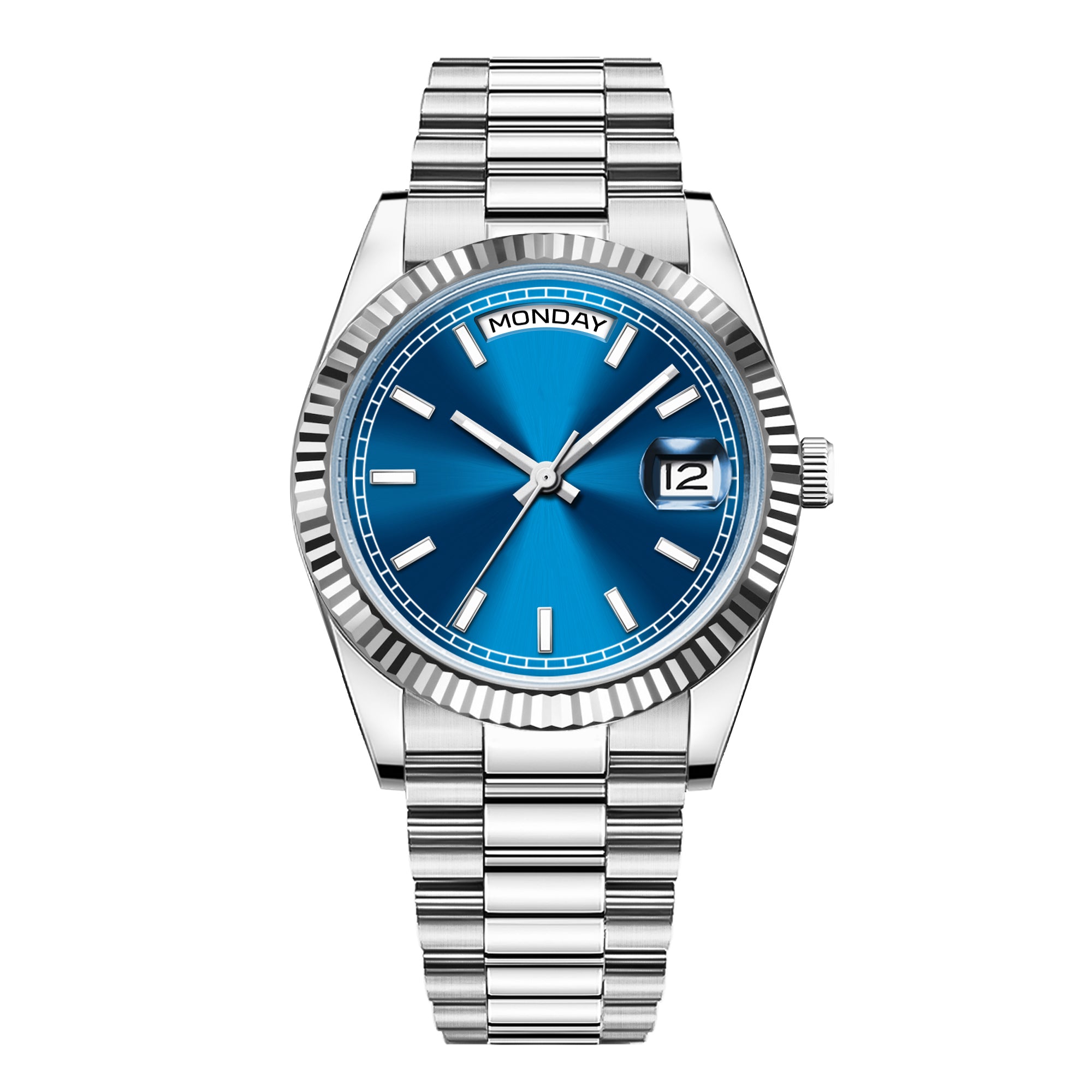 Reloj automatico Gorgeut Day-Date 36 mm esfera azul sin logo