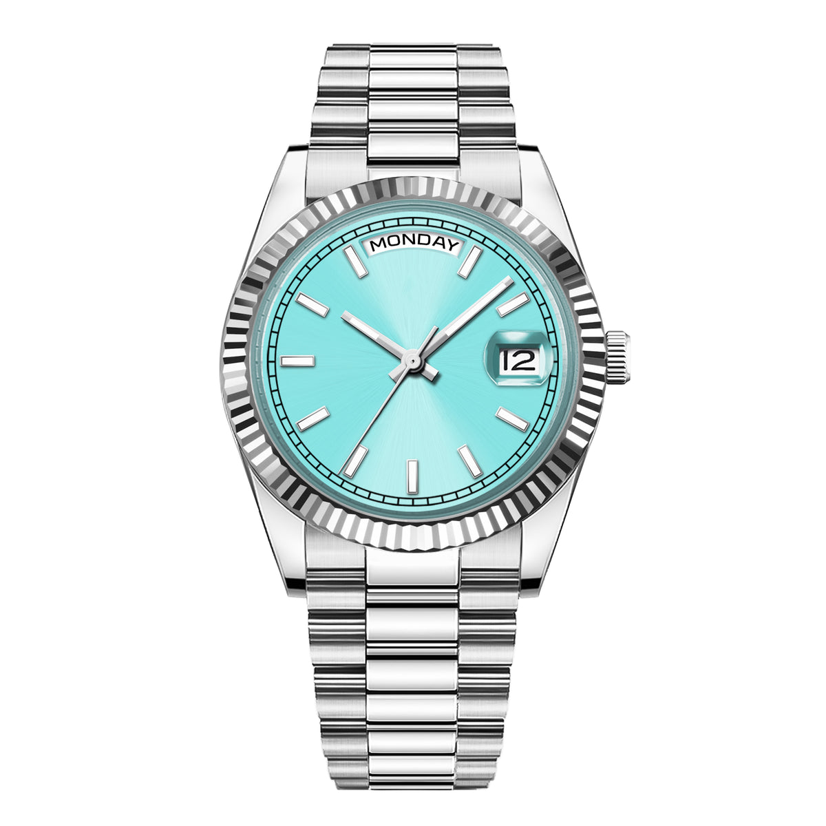 Reloj automatico Gorgeut Day-Date 36 mm esfera turquesa sin logo