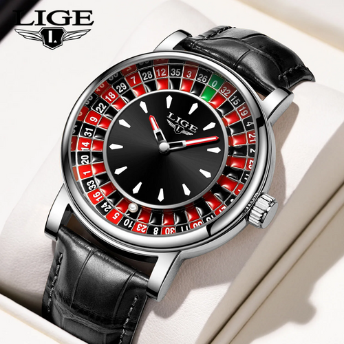 LIGE Casino Roulette 45 mm – Roulette Dial and Black Strap