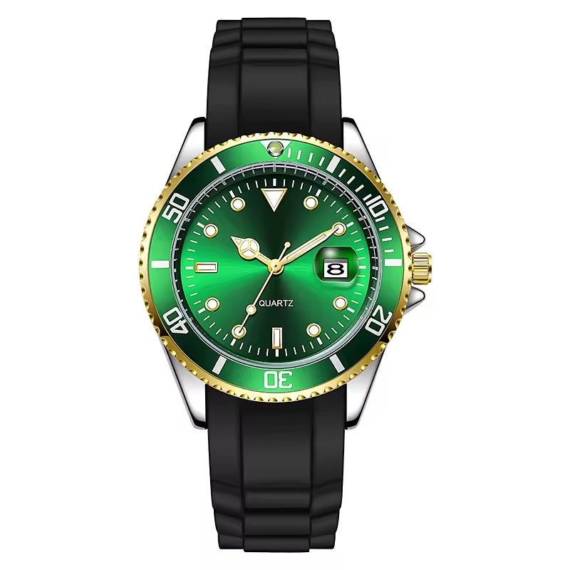 Reloj TPW K5018 estilo diver verde y dorado con correa de silicona